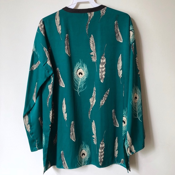 Teal Boho Feather Print Kimono Cardigan - Picture 7 of 7